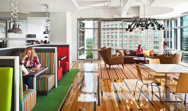 Colorful Office in Atlanta Shines with Industrial Style Lighting 1