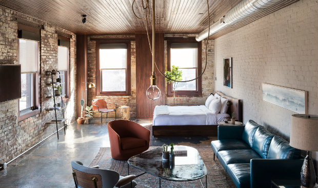 Shabby Chic Hotel and Restaurant with Exposed Brick Walls and Industrial Lighting 2